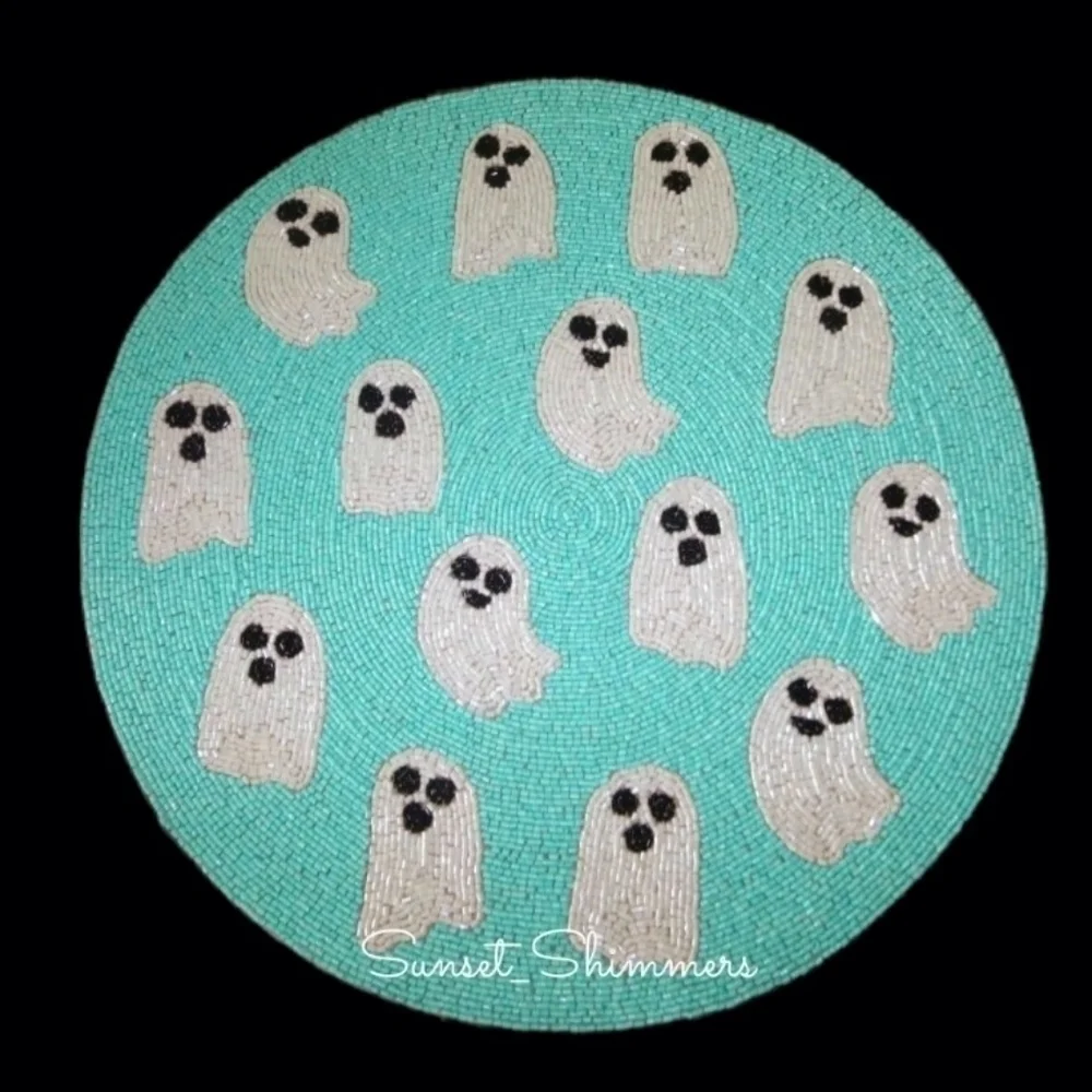 Blue Beaded Ghost Throw Pillow Decor New